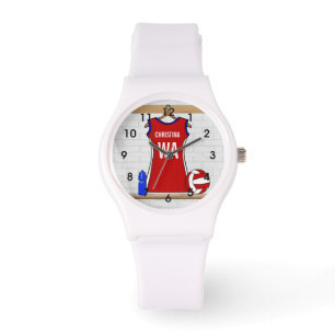 Montre Uniforme de Custom Netball Red with Blue and White