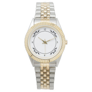 Montre Unisex Bracelet Décoratif Deux Tons Numéros Noirs