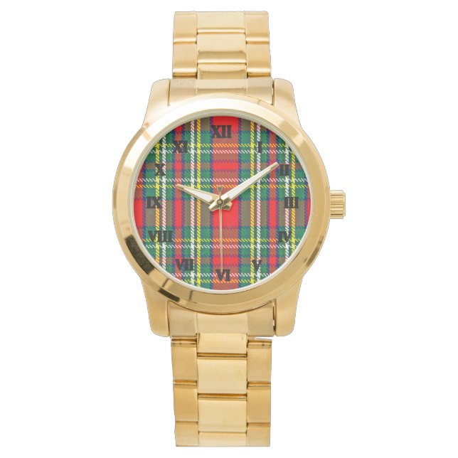 Montre Unisex Surdimensionné Scottish Plaid Tartan Gold W (devant)