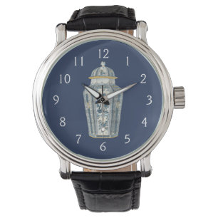 Montre Urne asiatique décorative dans bleu et blanc