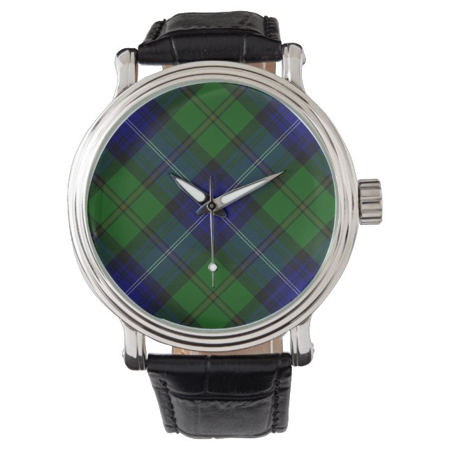 Montre Urquhart tartan bleu vert plaid (devant)