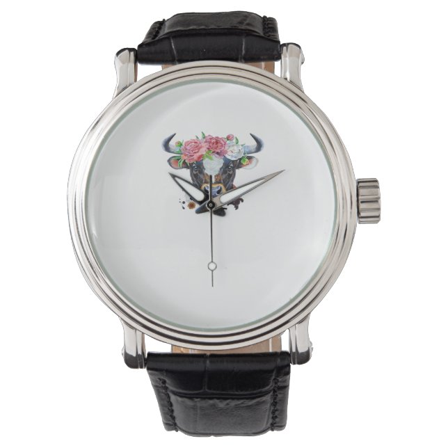 Montre Vache couronnée de fleurs T-shirt classique (devant)