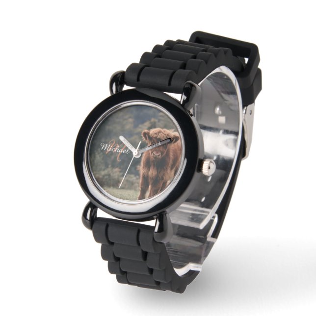 Montre Vache de Highland calvaire herbe d'automne monogra (Angle)