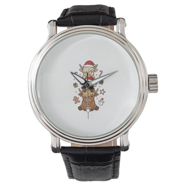 Montre Vache des Highlands de Noël Gravure Vintage Des (devant)