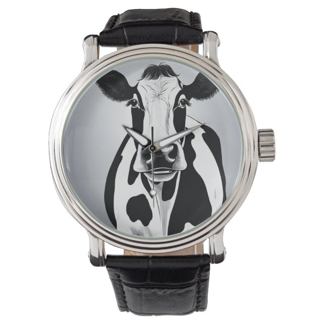 Montre Vache d'humeur noire et blanche (devant)