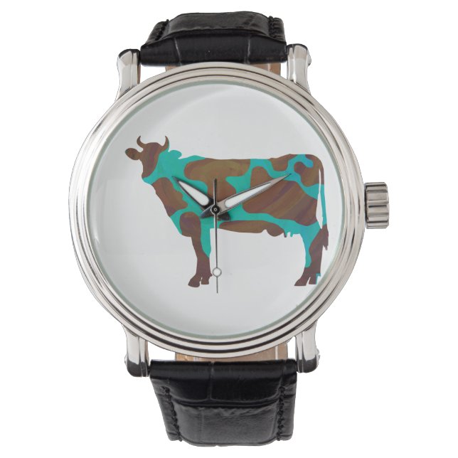 Montre Vache Silhouette Brown et Turquoise (devant)