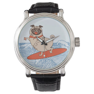 Montre Vague à cheval heureux chien de carlin sur la plan