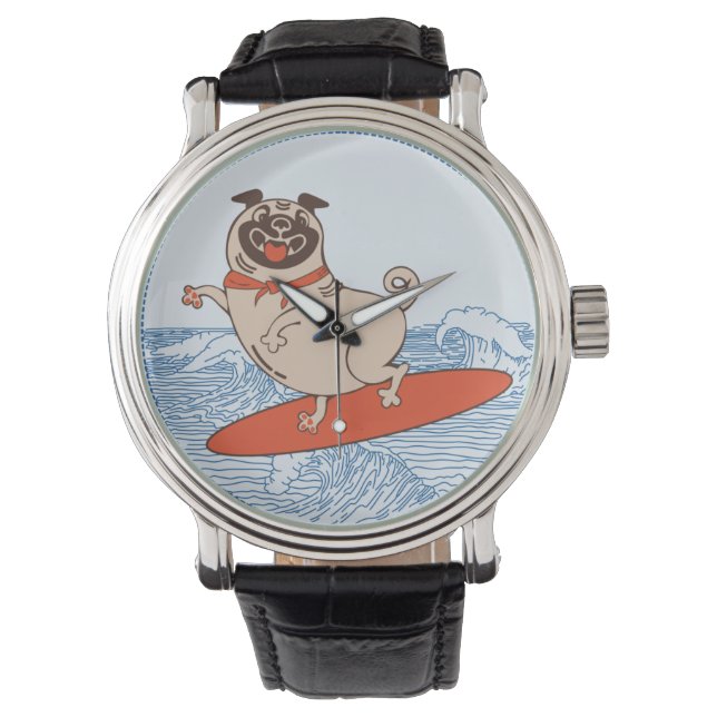 Montre Vague à cheval heureux chien de carlin sur la plan (devant)