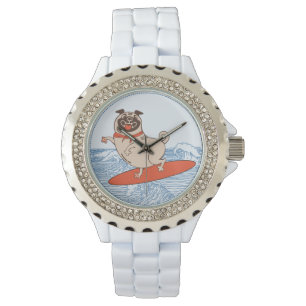 Montre Vague à cheval heureux chien de carlin sur la plan