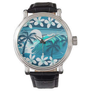 Montre Vague tropicale de surf avec la paume