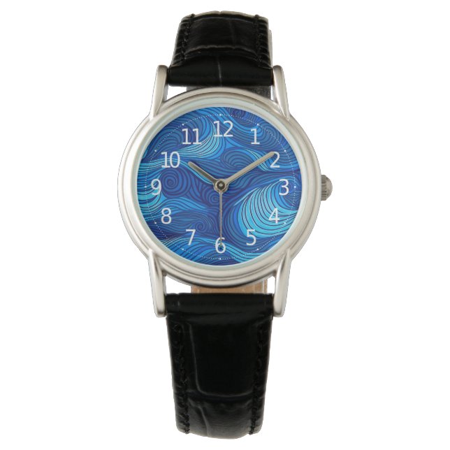 Montre Vagues d'eau bleu turquoise Abstraite | (devant)