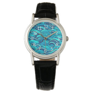 Montre Vagues d'eau de l'océan bleu turquoise abstrait