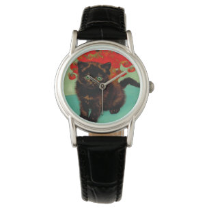 Montre Van Gogh Chat noir Fleurs rouges