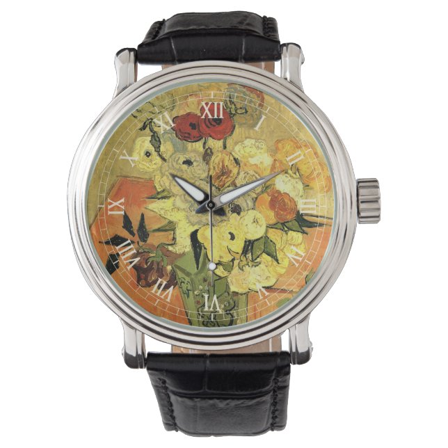 Montre Vase japonaise, Rose, Anémones par Vincent van Gog (devant)