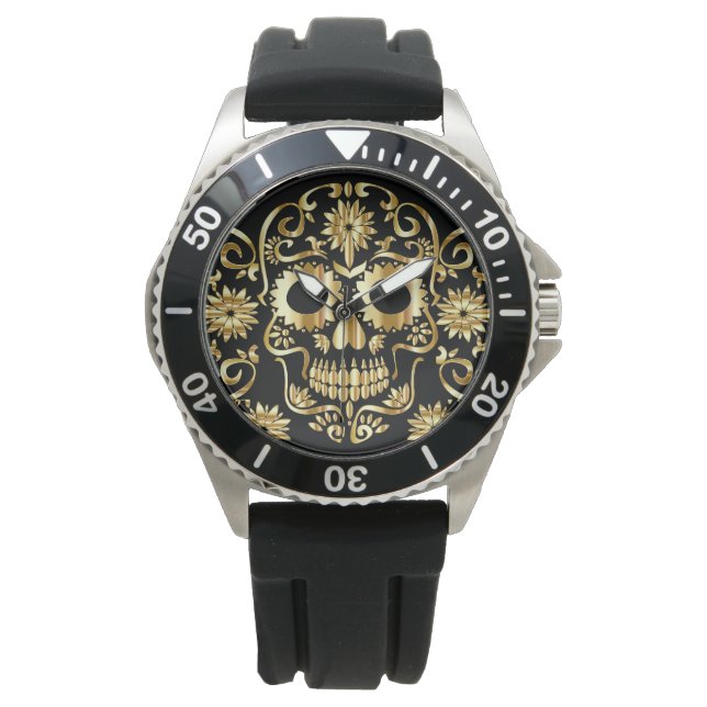 Montre Veille au crâne de sucre en or Faux (devant)