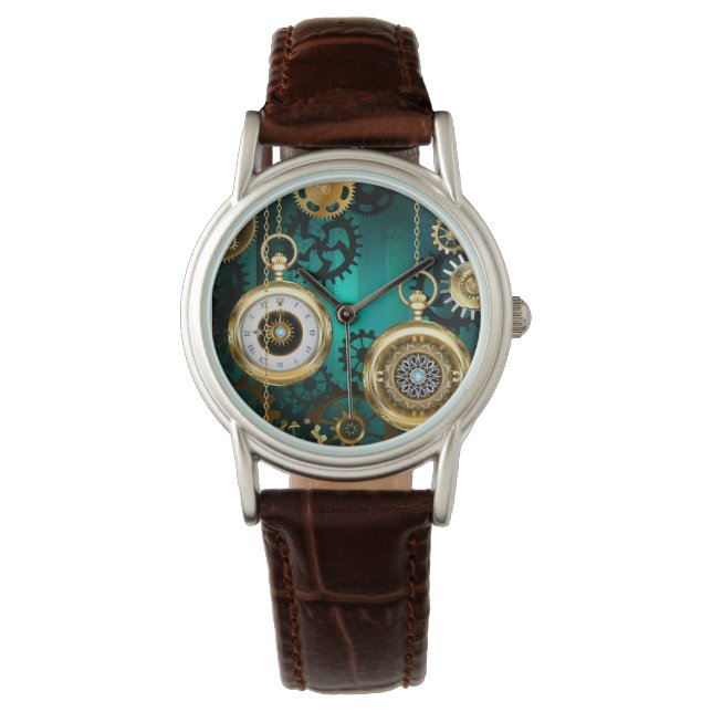 Montre Veille bijoux Steampunk sur un Arrière - plan vert (devant)