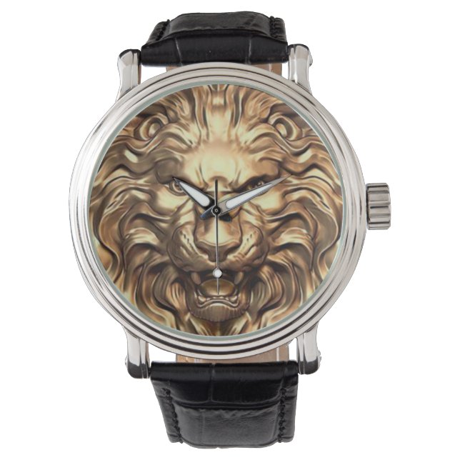 Montre Veille électronique de la tête de lion doré (devant)