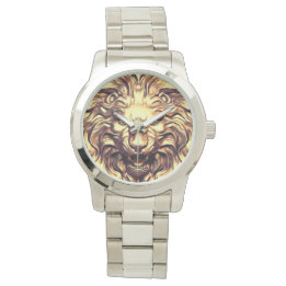 Montre Veille électronique de la tête de lion doré