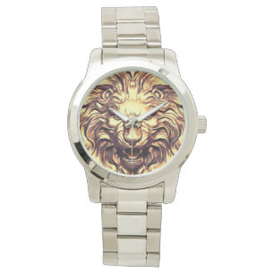 Montre Veille électronique de la tête de lion doré