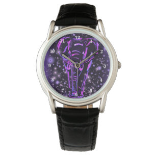 Montre Veille éléphante rose violet étoile nuit