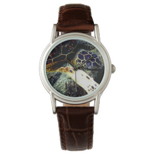Montre Veille en cuir féminine de la tortue sous-marine