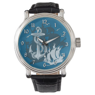 Montre Veille en silhouette blanche pour navire et Ancre 