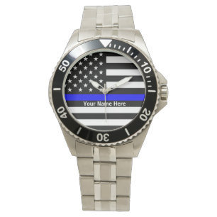 Montre Veille personnalisée en ligne bleue mince