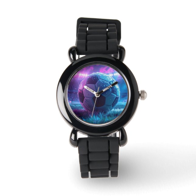 Montre Ventilateur de soccer noir pour un timbre impressi (Recto)