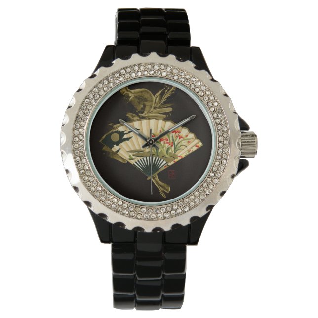 Montre Ventilateur oriental criblé au design floral (devant)