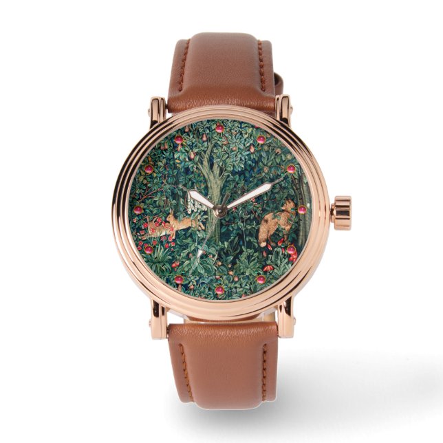 Montre VERDURE, Hares d'ANIMAUX FORESTIERS, Renard, Flora (Recto)