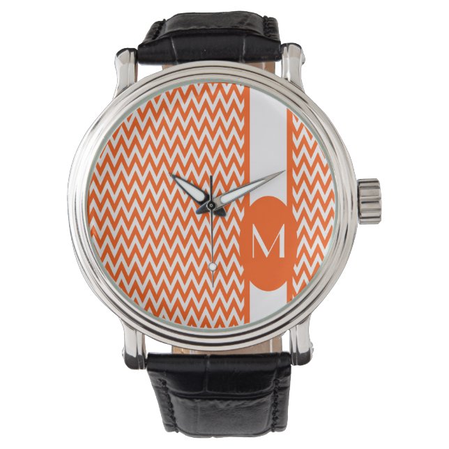 Montre Vermillion Elegant Chevron Design avec monogramme (devant)
