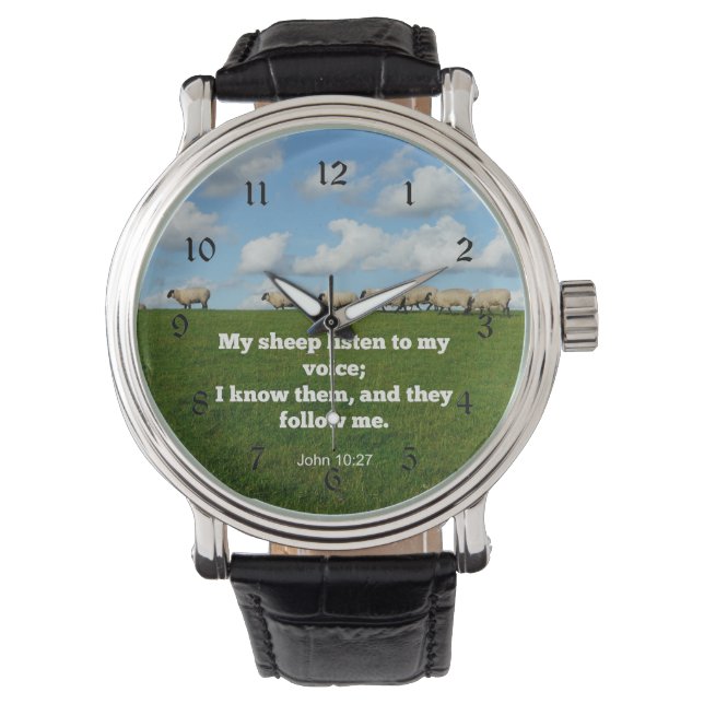Montre verset de la Bible, Jean 10:27, mouton, (devant)