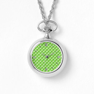Montre Vert citron vert, look émail, grille cloutée