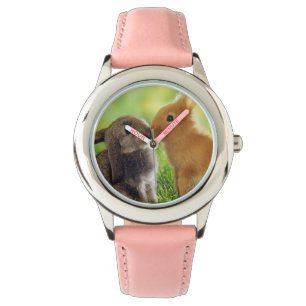 Montre Vert de brun de câlin de lapin de lapin de la