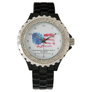 Montre *~* Vétéran militaire Rouge Blanc Bleu Drapeau amé