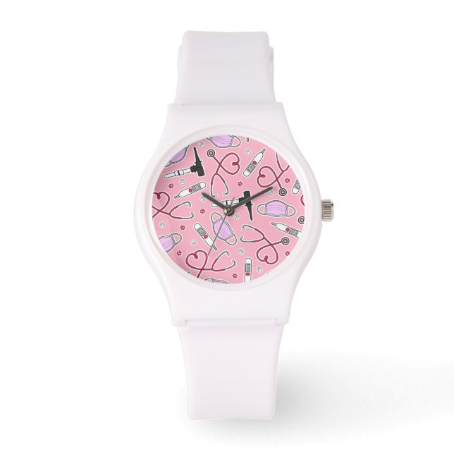 Montre Vétérinaire vétérinaire Motif rose (Recto)