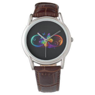 Montre Vibrant infinity with rainbow butterfly on black