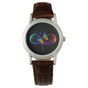 Montre Vibrant infinity with rainbow butterfly on black
