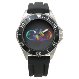 Montre Vibrant infinity with rainbow butterfly on black