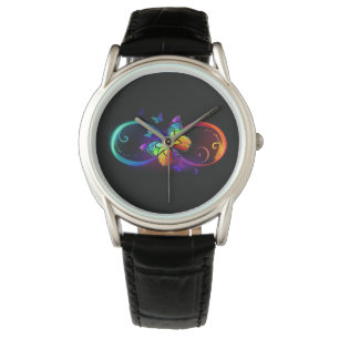 Montre Vibrant infinity with rainbow butterfly on black