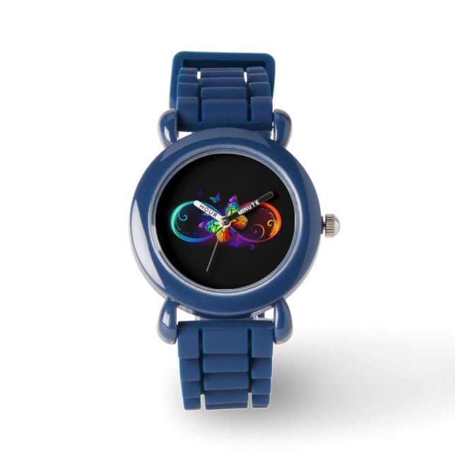 Montre Vibrant infinity with rainbow butterfly on black (Recto)