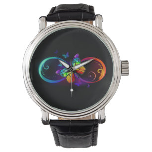 Montre Vibrant infinity with rainbow butterfly on black