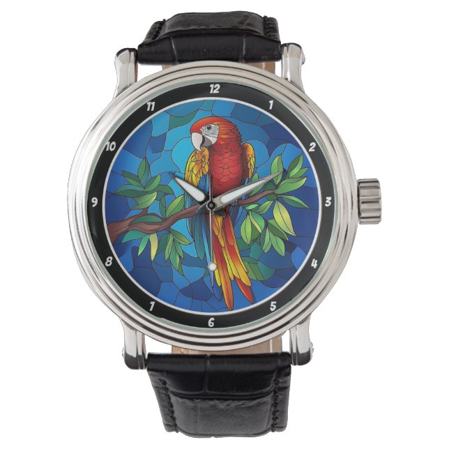 Montre Vibrant Jungle Jewel" - Stained Glass Parrot Wall (devant)