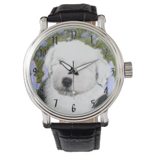 Montre Vieux anglais Sheepdog Puppy Peinture - Chien Art