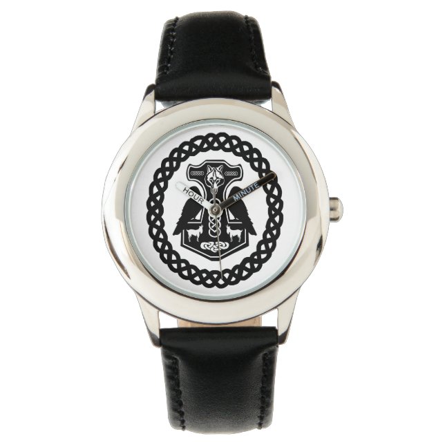 Montre Viking Thor's Hammer avec Ravens en Cercle Celtiqu (devant)