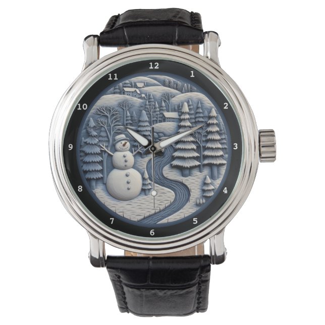 Montre Village d'hiver au bonhomme de neige sur la rivièr (devant)