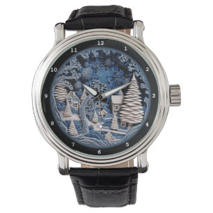Montre Village hivernal paisible sous la lumière de la lu
