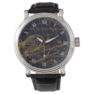 Montre Vintage Blue Gold Librairie Zodiac Constellation