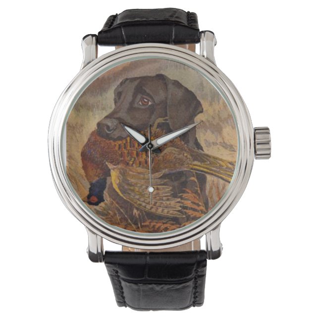 Montre Vintage Chocolate Lab Hunting (devant)