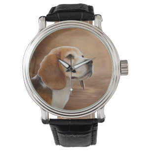 Montre vintage de bracelet en cuir de beagle, cuir
